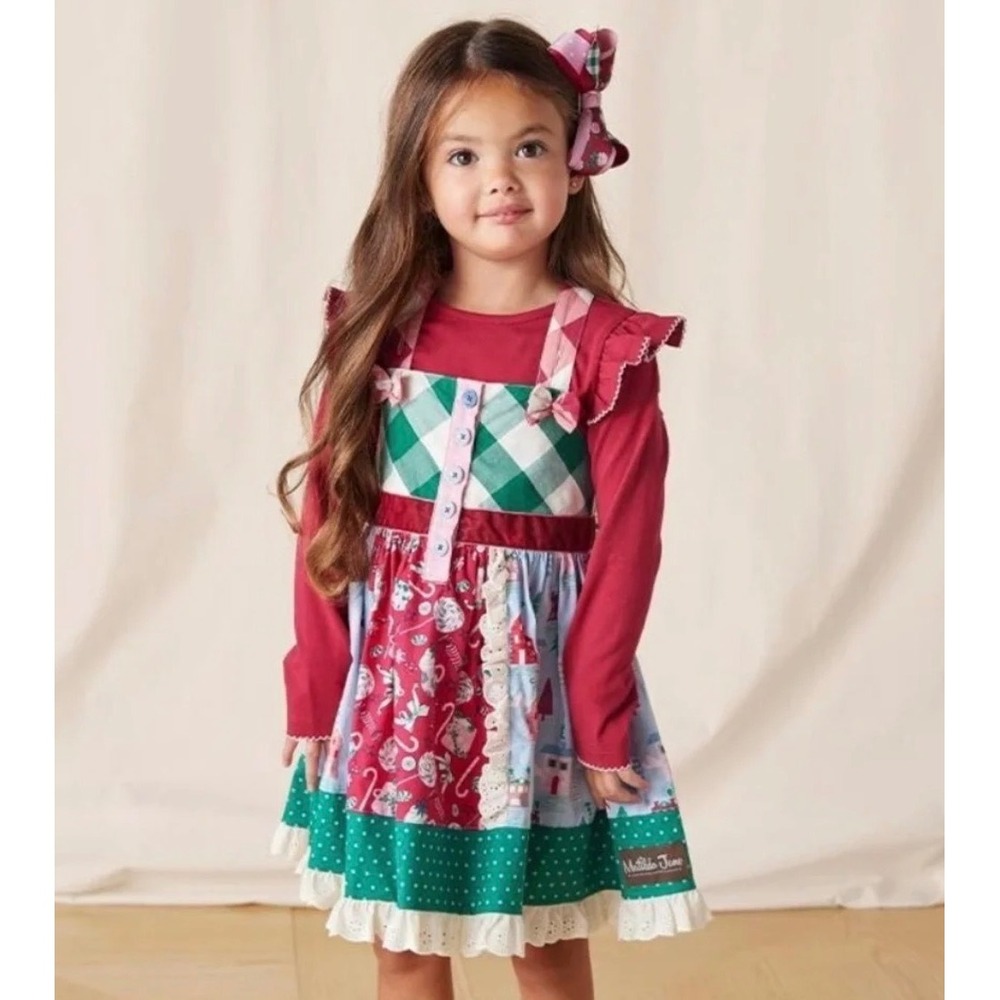 Matilda Jane Girls Size 14 Christmas Patchwork Jumper Dress Holiday Gingerbread